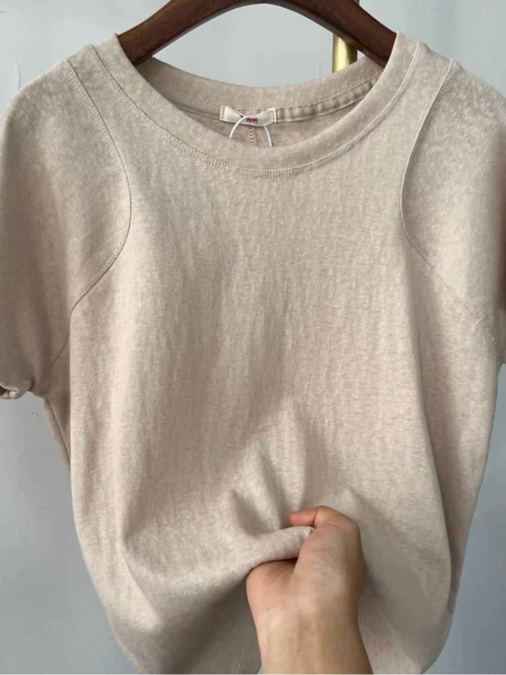 Women's Short Sleeve Tee in Light Beige - Classic Crew Neck